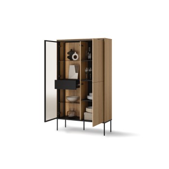 Hochschrank VISSO VI-01 mit LED-Beleuchtung Eiche linear