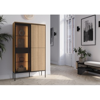 Hochschrank VISSO VI-01 mit LED-Beleuchtung Eiche linear