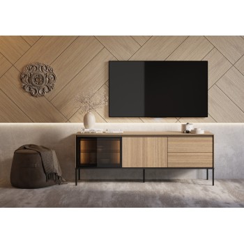 RTV Schrank VISSO VI-07 167cm mit Beleuchtung Eiche linear
