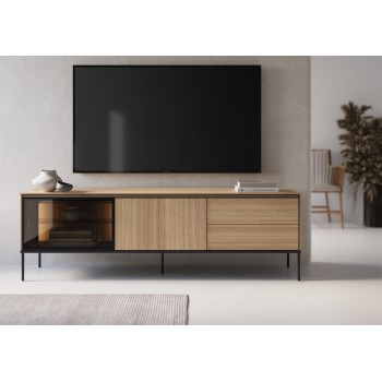 RTV Schrank VISSO VI-08 197cm mit LED Beleuchtung Eiche linear
