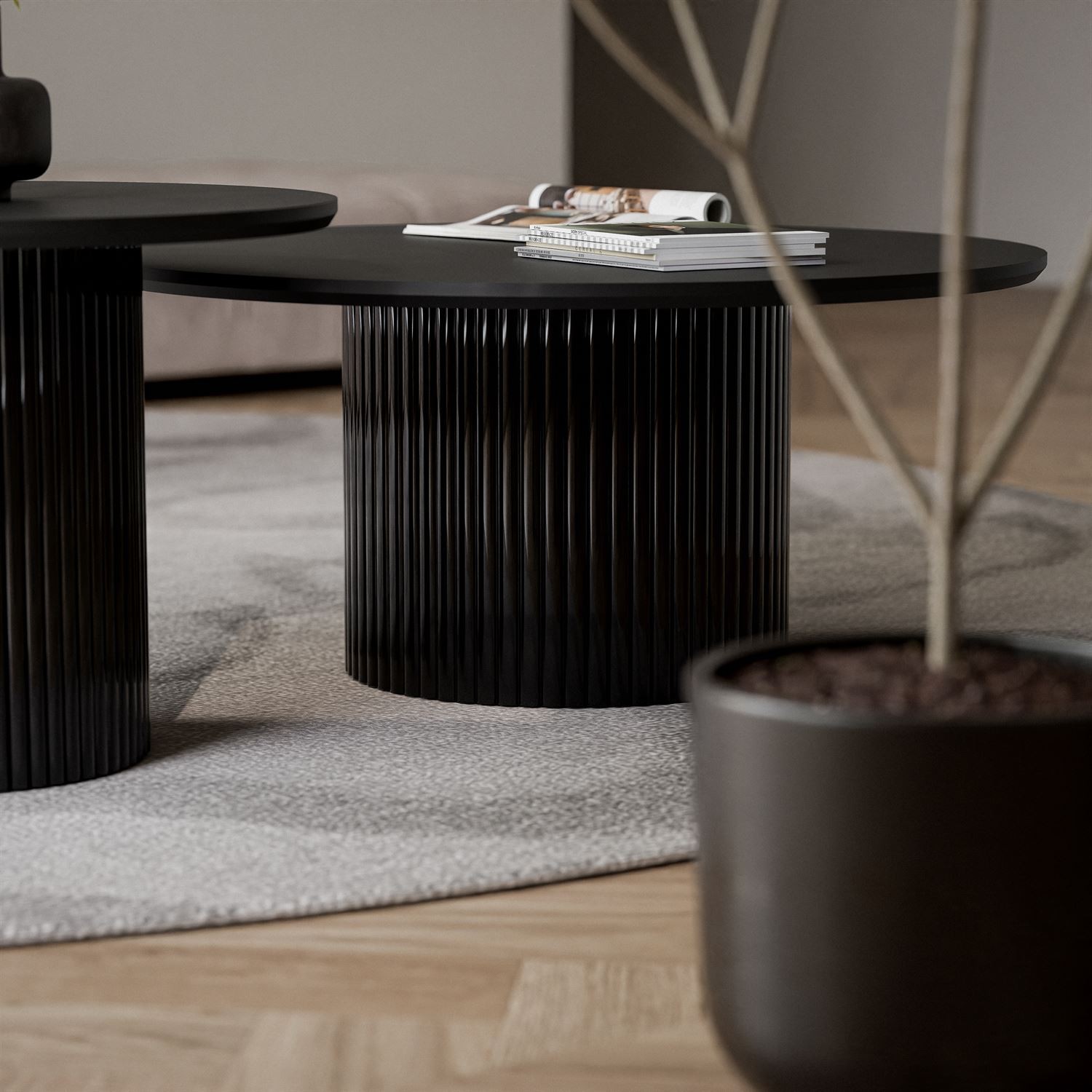 Set OVI Beistelltische mit geriffeltem Fuß