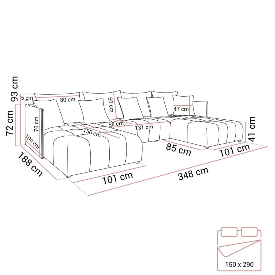 Ecksofa APOLLO U mit Schlaffunktion und Bettzeugkasten