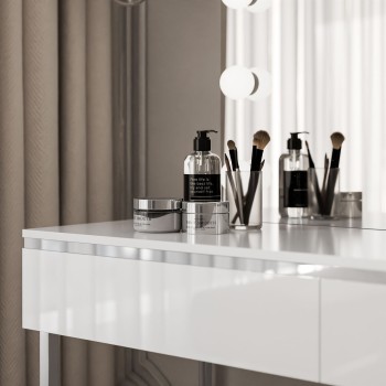 Schminktisch AURORA SILVER ELITE mit Spiegel weiß glänzend