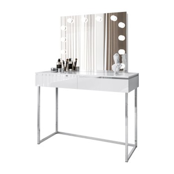 Schminktisch AURORA SILVER ELITE mit Spiegel weiß glänzend