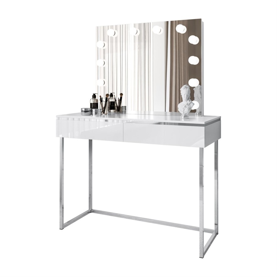 Schminktisch AURORA SILVER ELITE mit Spiegel weiß glänzend