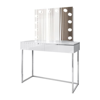 Schminktisch AURORA SILVER ELITE mit Spiegel weiß glänzend