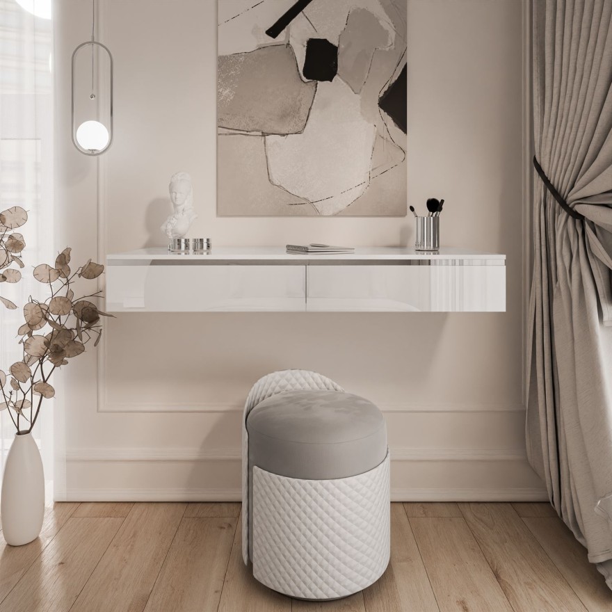 Hängerer Schminktisch AURORA SILVER  weiß glänzend