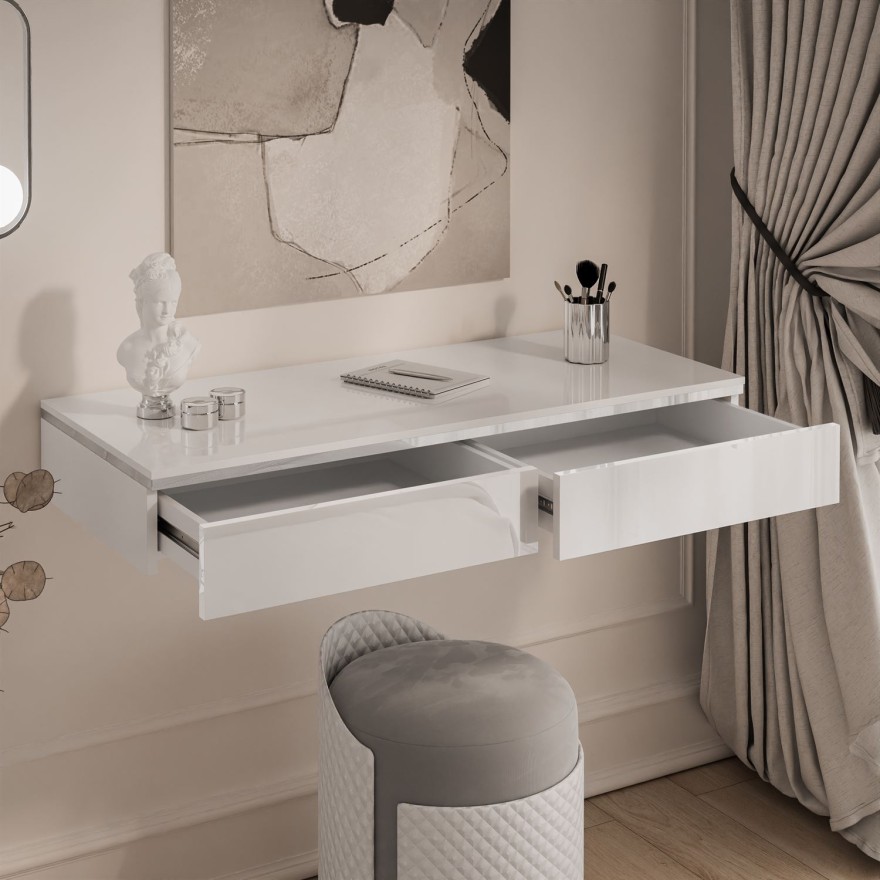 Hängerer Schminktisch AURORA SILVER  weiß glänzend