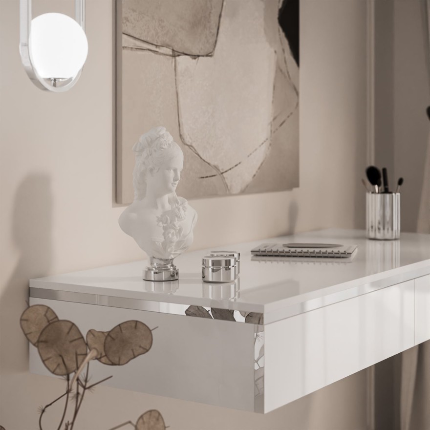 Hängerer Schminktisch AURORA SILVER  weiß glänzend