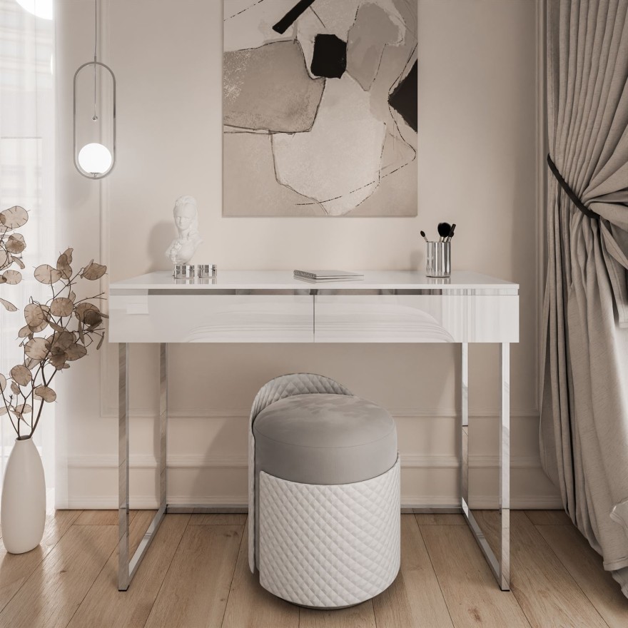 Konsole AURORA SILVER  weiß glänzend auf silbernem Gestell