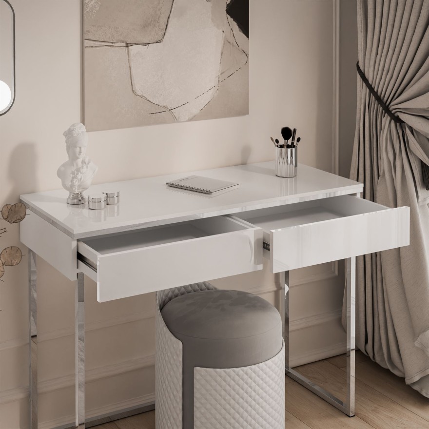 Konsole AURORA SILVER  weiß glänzend auf silbernem Gestell