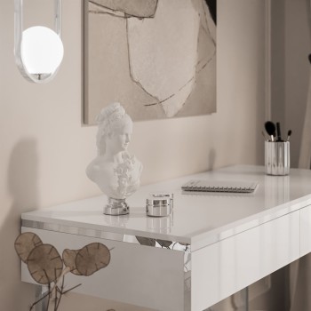 Konsole AURORA SILVER  weiß glänzend auf silbernem Gestell