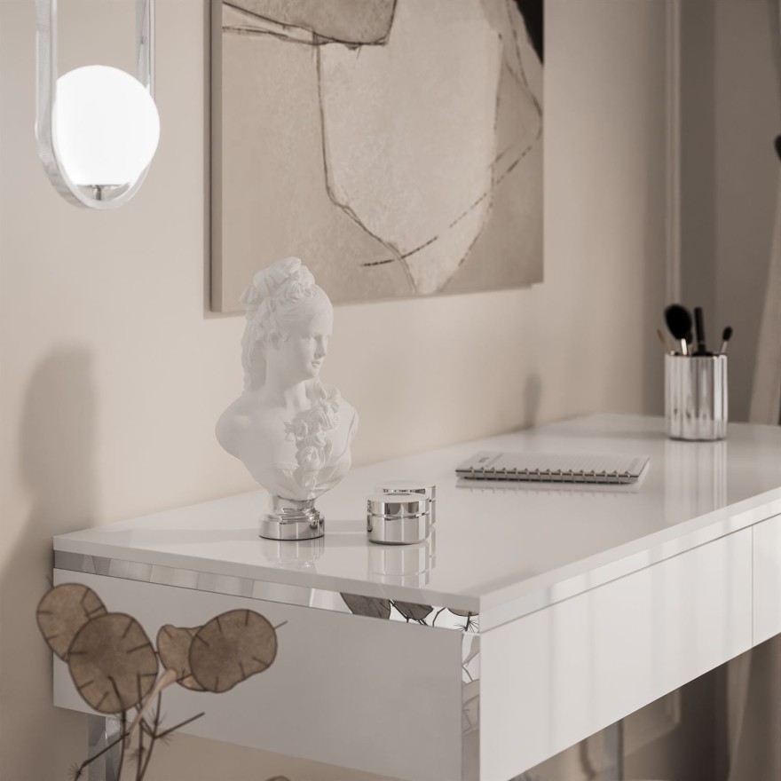 Konsole AURORA SILVER  weiß glänzend auf silbernem Gestell