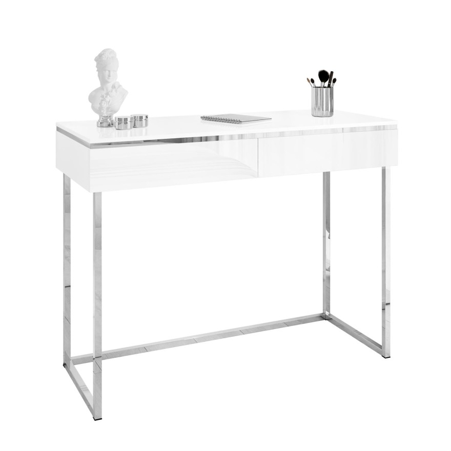 Konsole AURORA SILVER  weiß glänzend auf silbernem Gestell