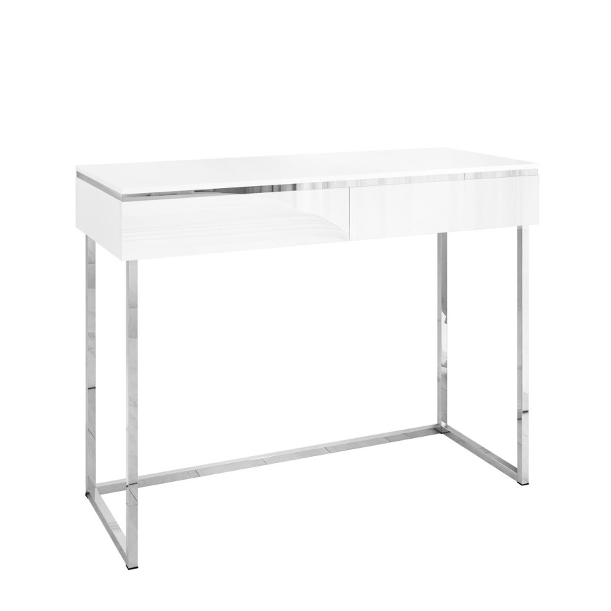 Konsole AURORA SILVER  weiß glänzend auf silbernem Gestell