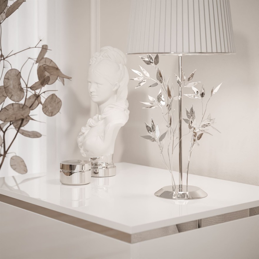 Nachttisch AURORA SILVER auf silbernem Gestell weiß glänzend