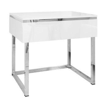 Nachttisch AURORA SILVER auf silbernem Gestell weiß glänzend