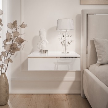 Hängerer Nachttisch AURORA SILVER glänzend weiß