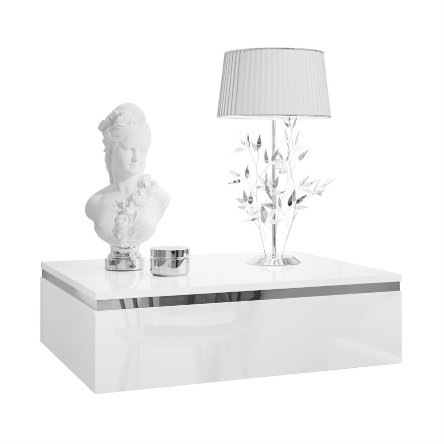 Hängerer Nachttisch AURORA SILVER glänzend weiß