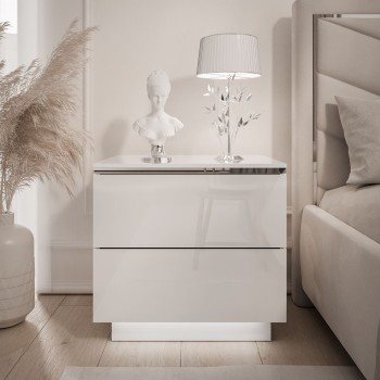 Nachttisch AURORA II SILVER weiß glänzend mit LED-Beleuchtung