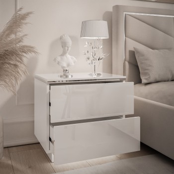 Nachttisch AURORA II SILVER weiß glänzend mit LED-Beleuchtung