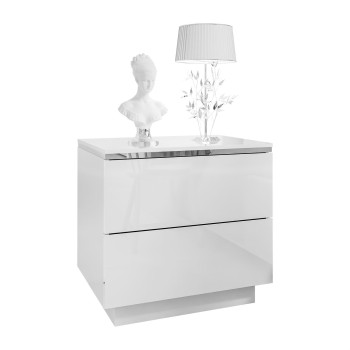 Nachttisch AURORA II SILVER weiß glänzend mit LED-Beleuchtung