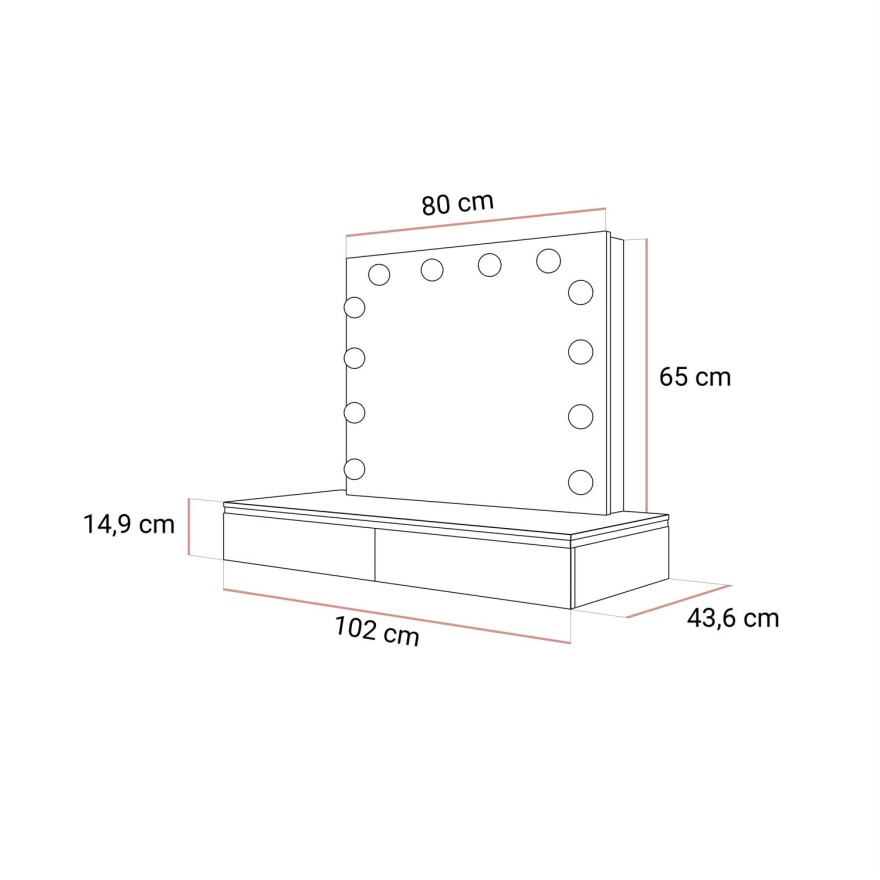 Schminktisch AURORA SILVER ELITE mit Spiegel weiß glänzend