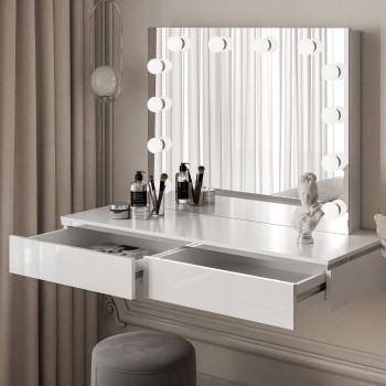 Schminktisch AURORA SILVER ELITE mit Spiegel weiß glänzend