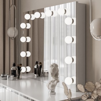 Schminktisch AURORA SILVER ELITE mit Spiegel weiß glänzend