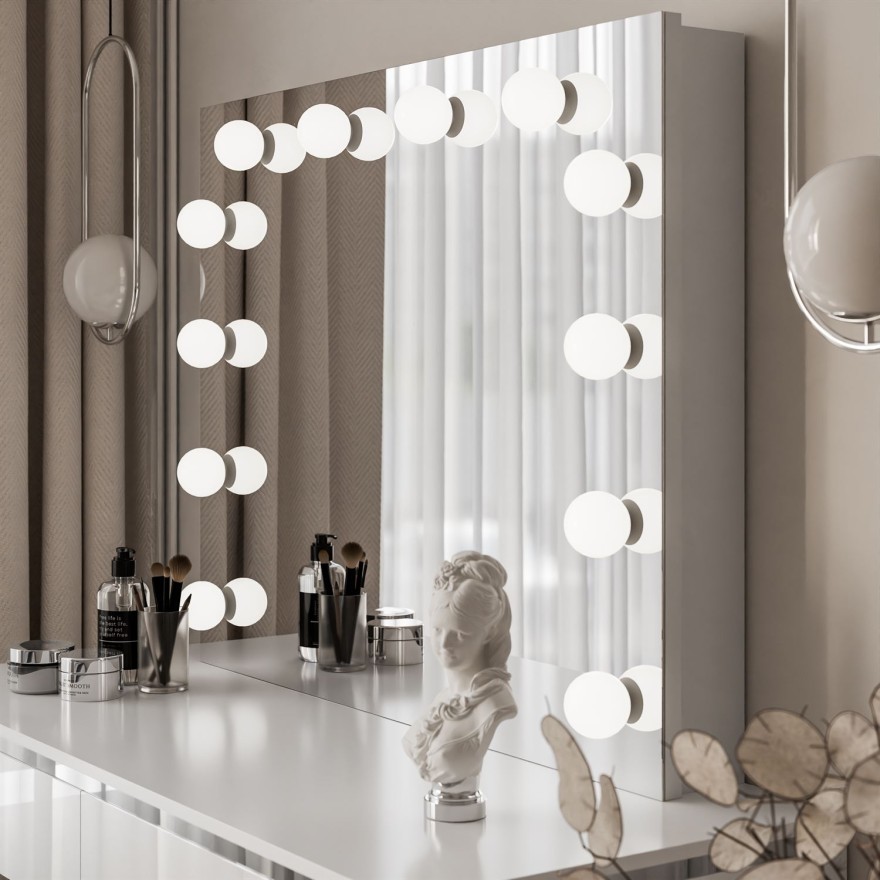 Schminktisch AURORA SILVER ELITE mit Spiegel weiß glänzend