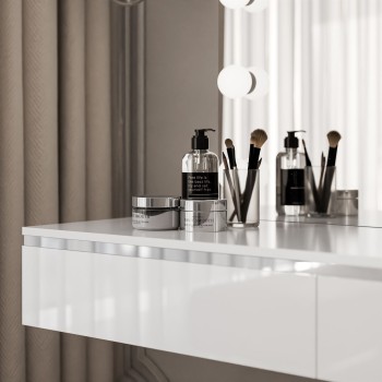 Schminktisch AURORA SILVER ELITE mit Spiegel weiß glänzend