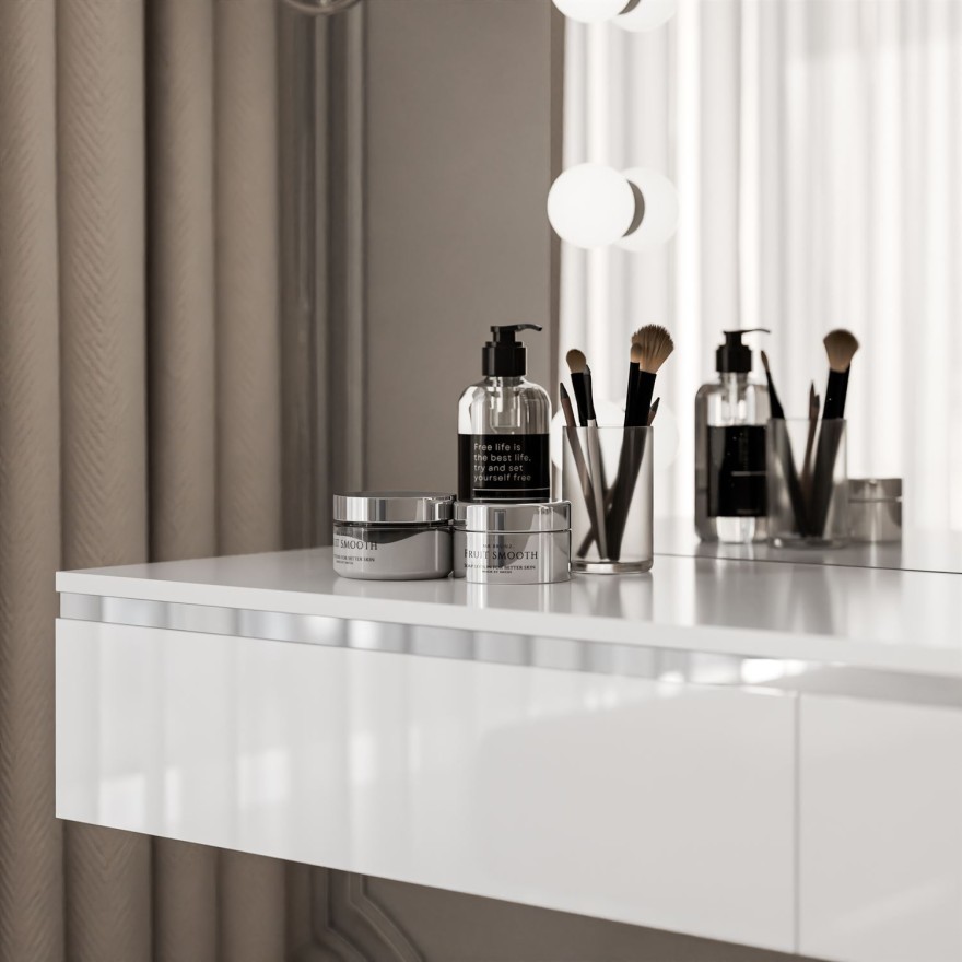 Schminktisch AURORA SILVER ELITE mit Spiegel weiß glänzend