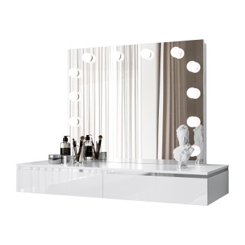 Schminktisch AURORA SILVER ELITE mit Spiegel weiß glänzend