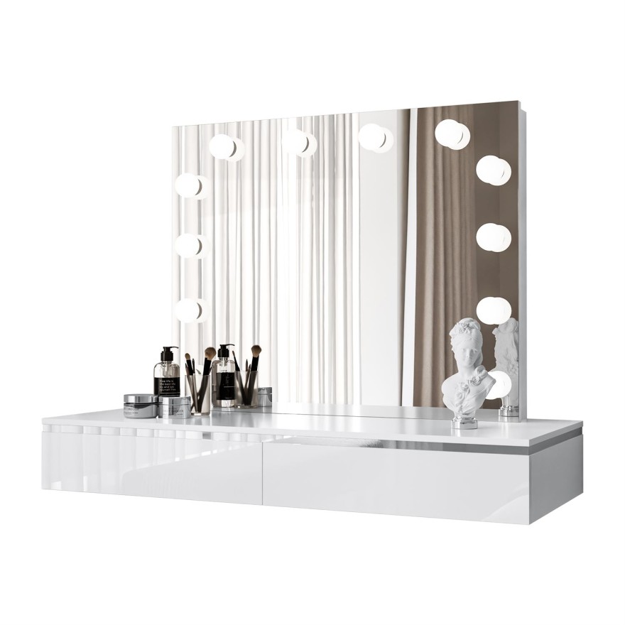 Schminktisch AURORA SILVER ELITE mit Spiegel weiß glänzend