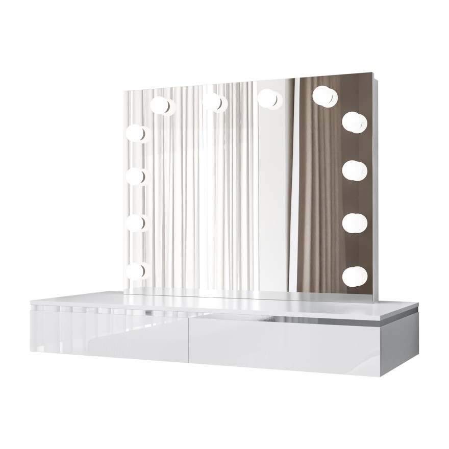 Schminktisch AURORA SILVER ELITE mit Spiegel weiß glänzend