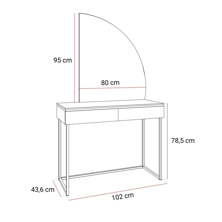Schminktisch AURORA-Q SILVER weiß hochglanz auf silbernem Gestell