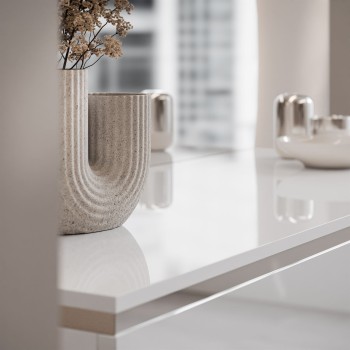 Schminktisch AURORA-Q SILVER weiß hochglanz auf silbernem Gestell