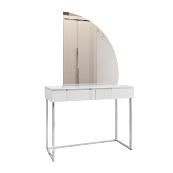 Schminktisch AURORA-Q SILVER weiß hochglanz auf silbernem Gestell