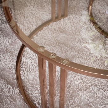 Couchtisch LORI 2in1 mit Glasplatte und Kupferrotemgestell Gestell