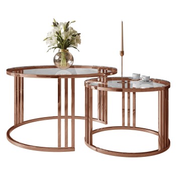 Couchtisch LORI 2in1 mit Glasplatte und Kupferrotemgestell Gestell