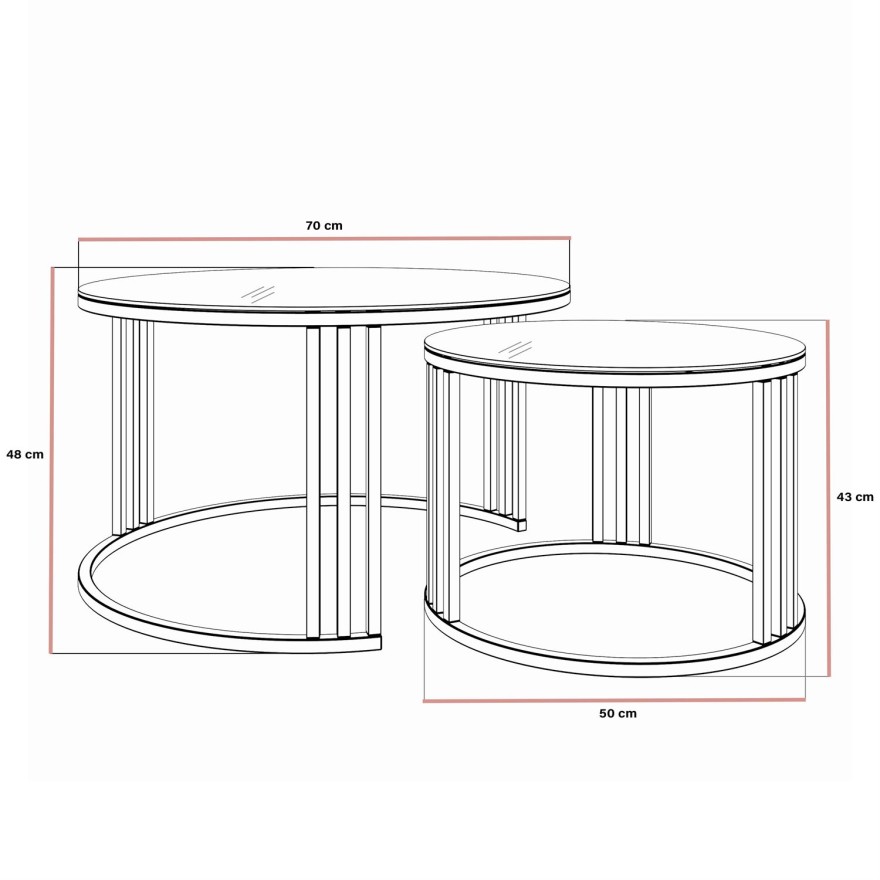 Couchtisch LORI 2in1 mit Glasplatte und Kupferrotemgestell Gestell