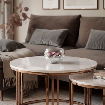 Couchtisch LORI 2in1 glänzend  mit Kupferrotemgestell Gestell