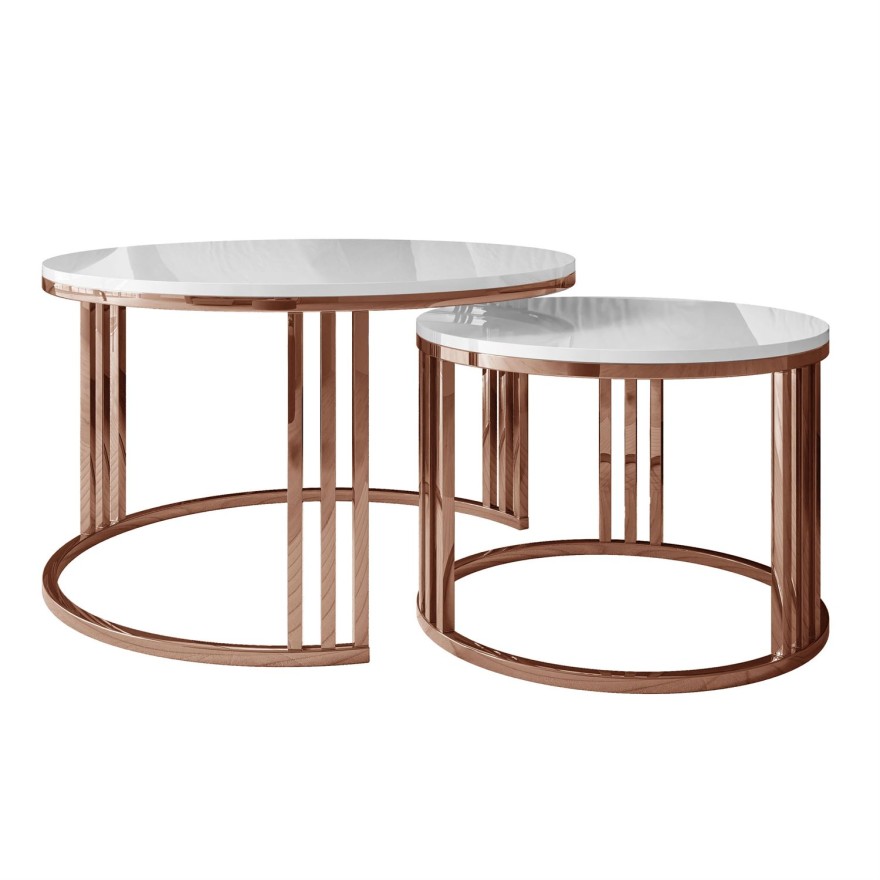 Couchtisch LORI 2in1 glänzend  mit Kupferrotemgestell Gestell