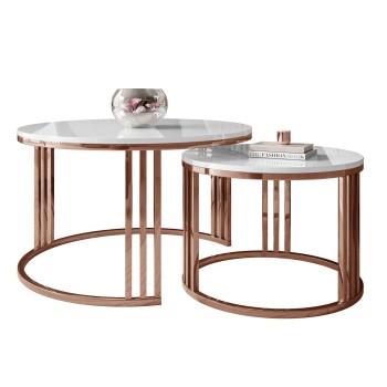 Couchtisch LORI 2in1 glänzend  mit Kupferrotemgestell Gestell