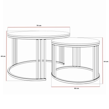 Couchtisch LORI 2in1 glänzend  mit Kupferrotemgestell Gestell