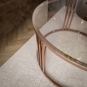 Runder Couchtisch LORI GLASS mit Kupferrotgestell