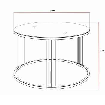Runder Couchtisch LORI GLASS mit Kupferrotgestell