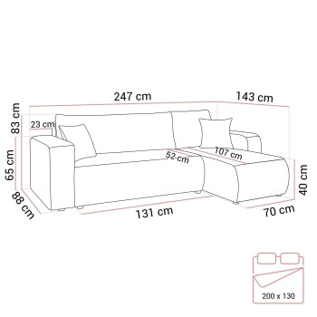 Ecksofa VESPO L mit Schlaffunktion und Bettzeugkasten