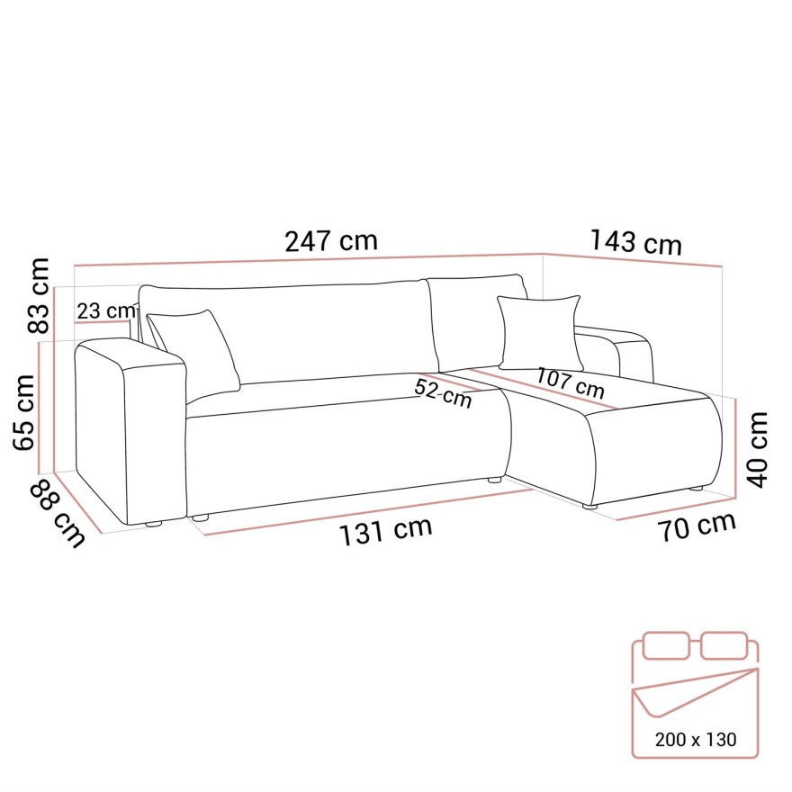 Ecksofa VESPO L mit Schlaffunktion und Bettzeugkasten