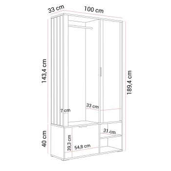 Garderobe FORIS LOFT  mit Spiegel und Kleiderstangen